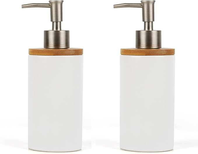 Ceramic Soap Dispenser Hand Soap Dispenser Refillable Liquid Great for Kitchen and Bathroom Decorative 2 Pack (White)