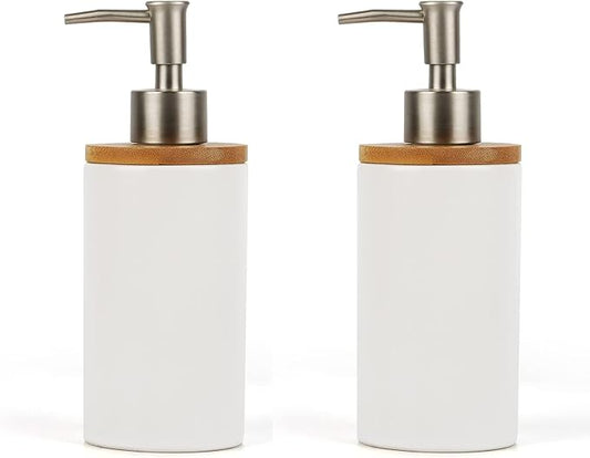 Ceramic Soap Dispenser Hand Soap Dispenser Refillable Liquid Great for Kitchen and Bathroom Decorative 2 Pack (White)