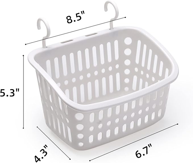 3PCS Plastic Hanging Baskets for Shower, Hanging Basket Organizer with Hooks, Rectangle 8.5Inches Small Hanging Storage Basket (Grey)