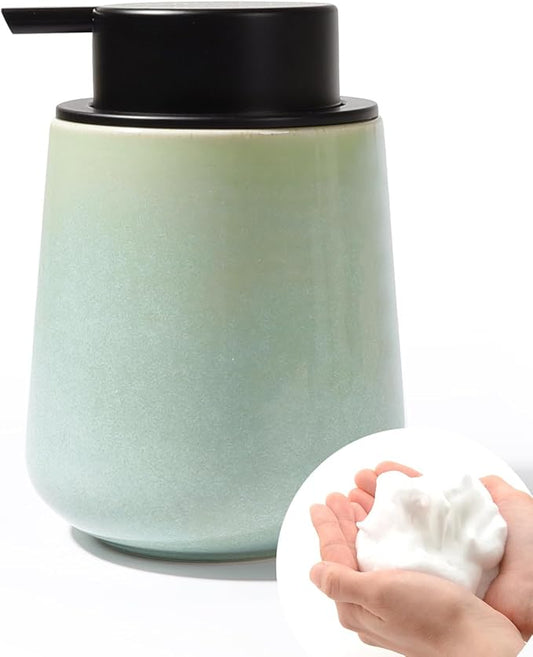 BosilunLife Foam Hand Soap Dispenser - 12 oz Bathroom Lotion Hand Pump Dispenser Light Green Foaming Soap Dispenser Ceramic Dish Liquid Dispenser for Kitchen