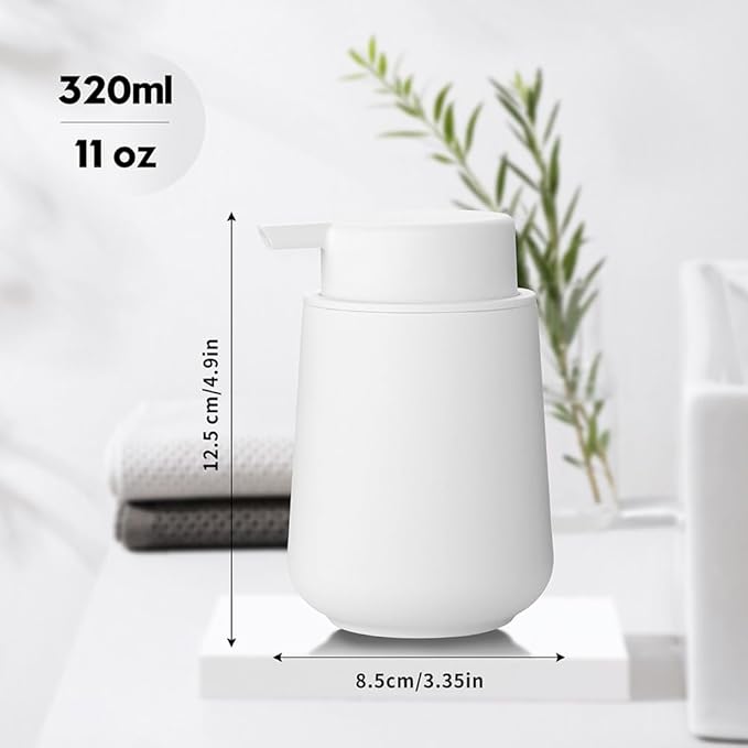 Matte Cream White Liquid Hand Soap Dispenser Plastic 11 oz - Modern Minimalist Style for Bathroom & Kitchen Countertop Refillable