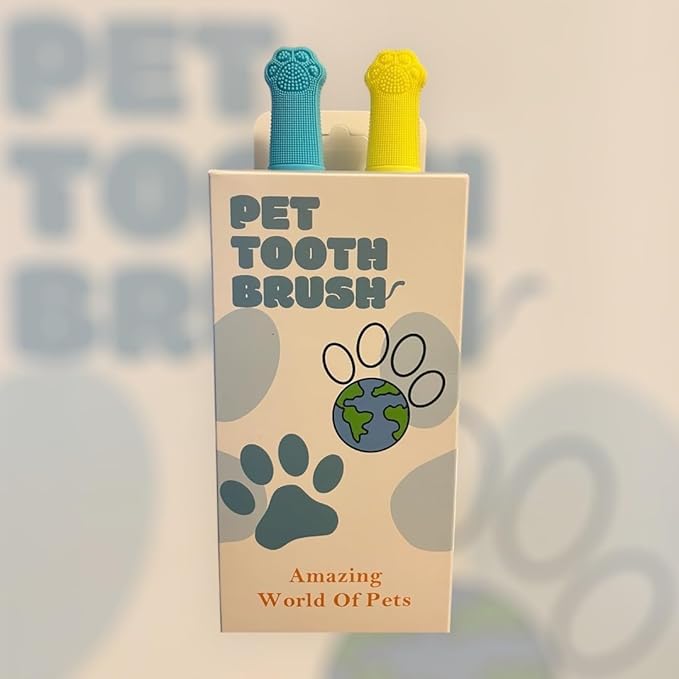 Dog Toothbrush PAW, 360 Tooth Brushing Kit, Cat Toothbrush, Dog Teeth Cleaning, Finger Tooth brush, Dental Care, Small & Large Pets, Toothpaste Not Included (Blue, 1 Count (Pack of 2))