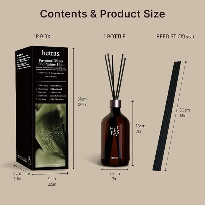 hetras Premium Reed Diffuser Set 16.9 fl.oz. 1 Pack | La Tulip Shower - Elegant Flowers Scent | Long-Lasting Luxury Fragrance with 10 Reed Sticks for Home & Office | Gifts for Loved One