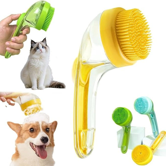 Bath Brush for Dogs with Soap Dispenser, 2025 New Dog Scrubber for Bath, 2 in 1 Dog Bath Brush with Built-In Shampoo Dispenser, Pet Wash Brush for Grooming, For Long Short Haired (Yellow)