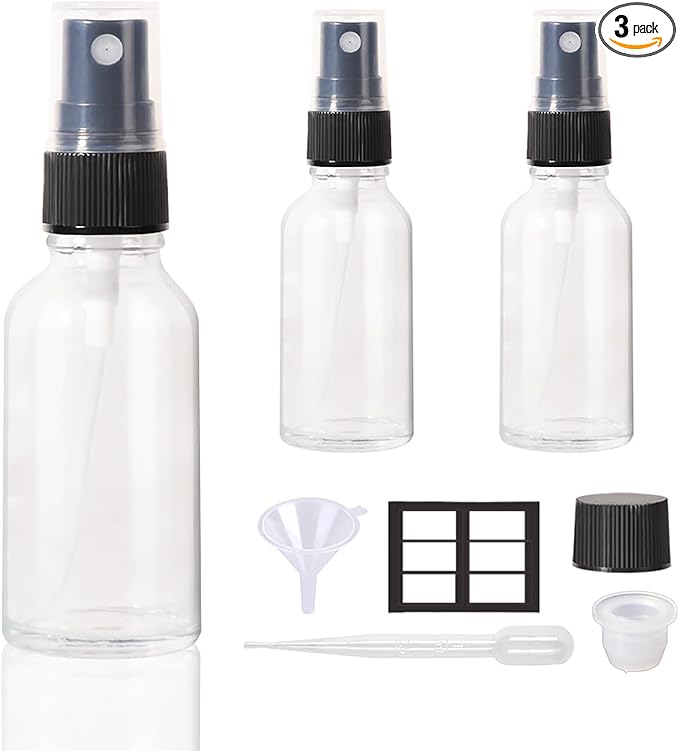 1oz Spray Bottles,Refillable Empty Glass Bottle with Small Fine Mist for Hair,Essential Oil,Plants, Cleaning Solutions(3 Pack)