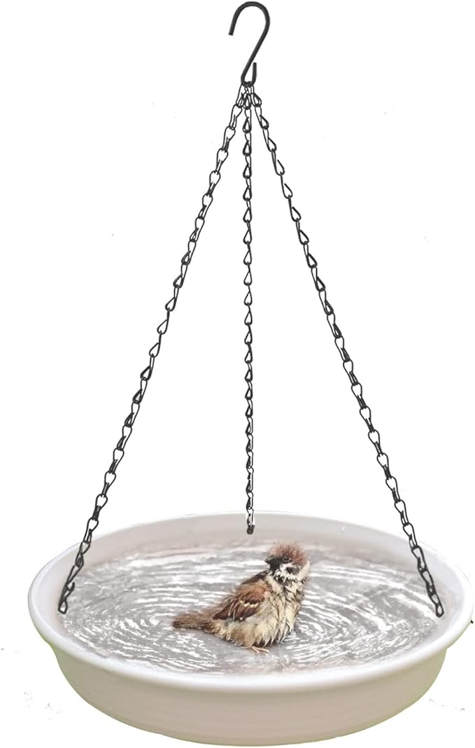 12 Inch Hanging Bird Bath, Bird Feeder and Drinking Fountain with Hook and Chain for Outdoor Garden Yard Patio