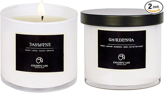 Chloefu LAN Valentines Scented Candles Gifts for Women Gardenia and Jasmine Candles 7.1oz|45 Hour Long Lasting Highly Scented 100% Soy Candle, Home Decor, Aromatherapy Candle with Gift Box 2 Pack