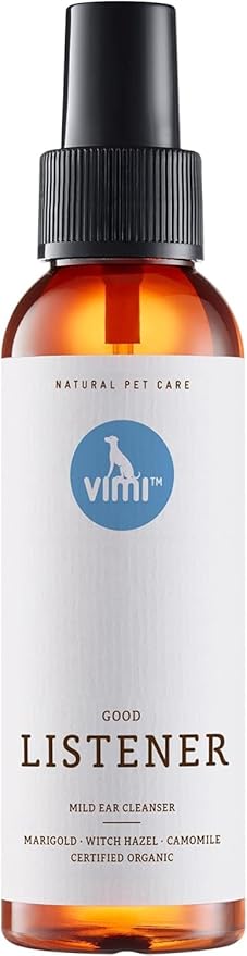 animaux vimi Ear Cleaner Good Listener - Ear Cleaner Spray for Sensitive Dog Ears - Ear Care with Camomile, Calendula & Witch Hazel - for Thorough & mild Cleaning - 3.38 Fl Oz