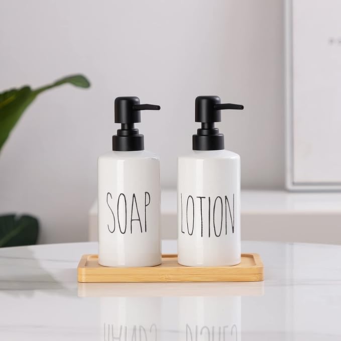 FE Soap Dispenser, 10oz Ceramic Liquid Soap Dispenser for Bathroom Countertop with Plastic Pump(SOAP)