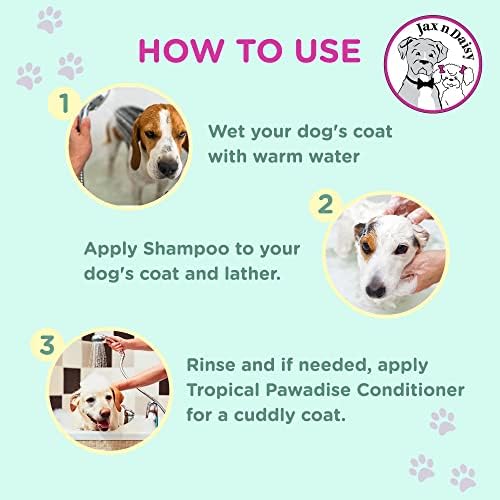 Jax n Daisy Tropical Pawadise Coconut Pineapple Dog Shampoo pet Shampoo for Dogs Dog Shampoos Conditioners Made with Essential Oils Grooming kit Adult and Puppy 16 oz Bottle