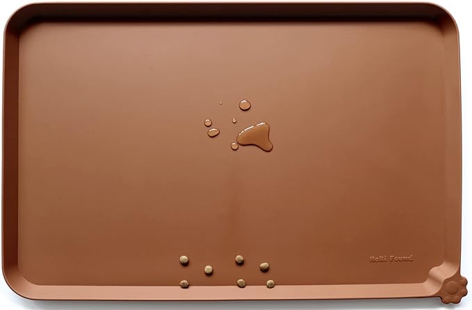 Hoki Found X-Large Silicone Pet Food Mats - Non Slip Pet Dog Cat Bowl Mats - Caramel