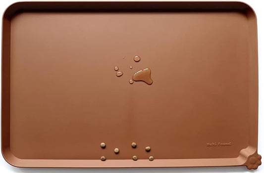 Hoki Found X-Large Silicone Pet Food Mats - Non Slip Pet Dog Cat Bowl Mats - Caramel