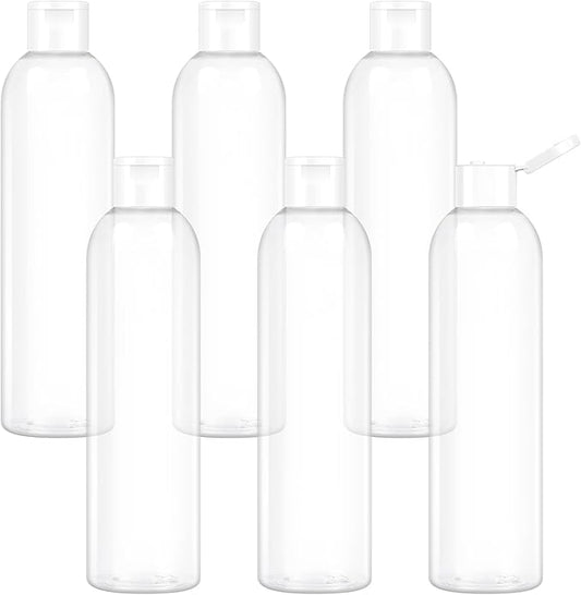 6 Pack 8 oz Travel Squeeze Bottles with Flip Caps Refillable Empty Plastic Containers for Toiletries Shampoo Lotions Oils
