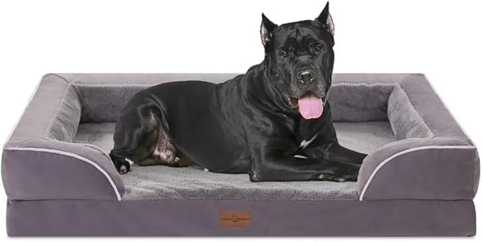 Comfort Expression Orthopedic Dog Bed for Extra Large Dogs 53x42 Inch, Waterproof Supportive Egg Crate Foam XXL Pet Bed with Removable Bolsters, Dog Couch with Washable Cover & Non-Slip Bottom, Purple