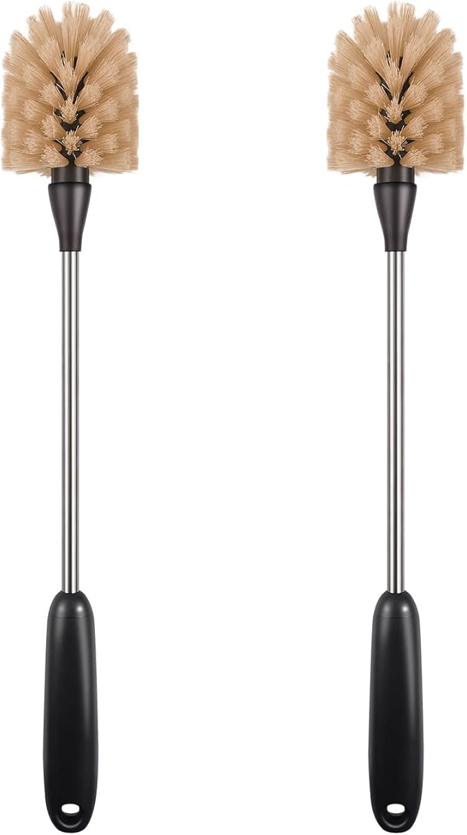 2 Pack Water Bottle Brush, 15-inch Long Handle Cleaning Brush, Kitchen Scrubber, Bottle Brush Cleaner, Suitable for Water Bottles, Cups, Glasses, Baby Bottles, Wine Glasses, Brown