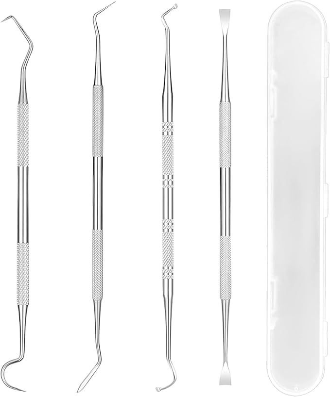 4 Pack Stainless Steel Pet Dental Tools for Dogs and Cats, Professional Tartar Remover Scraper Kit for Teeth Cleaning, Plaque and Calculus Control, Oral Care Hygiene for Home or Vet Use