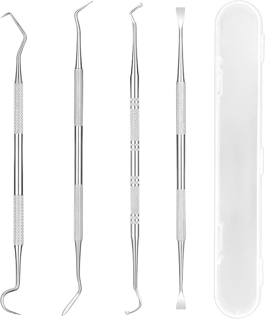 4 Pack Stainless Steel Pet Dental Tools for Dogs and Cats, Professional Tartar Remover Scraper Kit for Teeth Cleaning, Plaque and Calculus Control, Oral Care Hygiene for Home or Vet Use