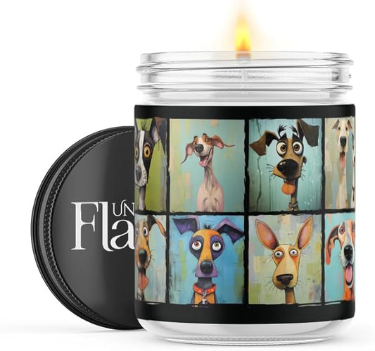 Scented Candles | Dog Portraits | Inner Peace Home Scented | Handmade, 120hr Burn Time, 100% Soy Wax | 16oz Flint Jar Candles