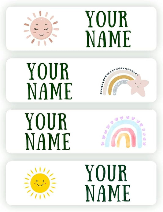 128 Custom Waterproof Dishwasher Safe Kid Name Labels for Daycare, School Supply, Baby Bottles, Lunch Boxes and Cups, Travel. Cute Personalized Design Name Stickers (Pattern 10)