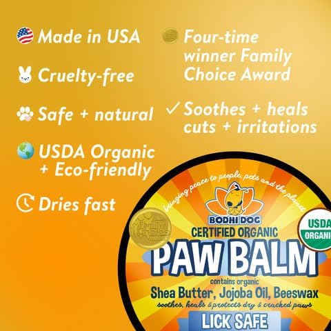 Bodhi Dog Paw Balm - Lick Safe - USDA Organic, Naturally Heals Dry, Cracked Pads - Protects, Restores, & Relieves Chapped Paws - Better Than Paw Wax (2oz)
