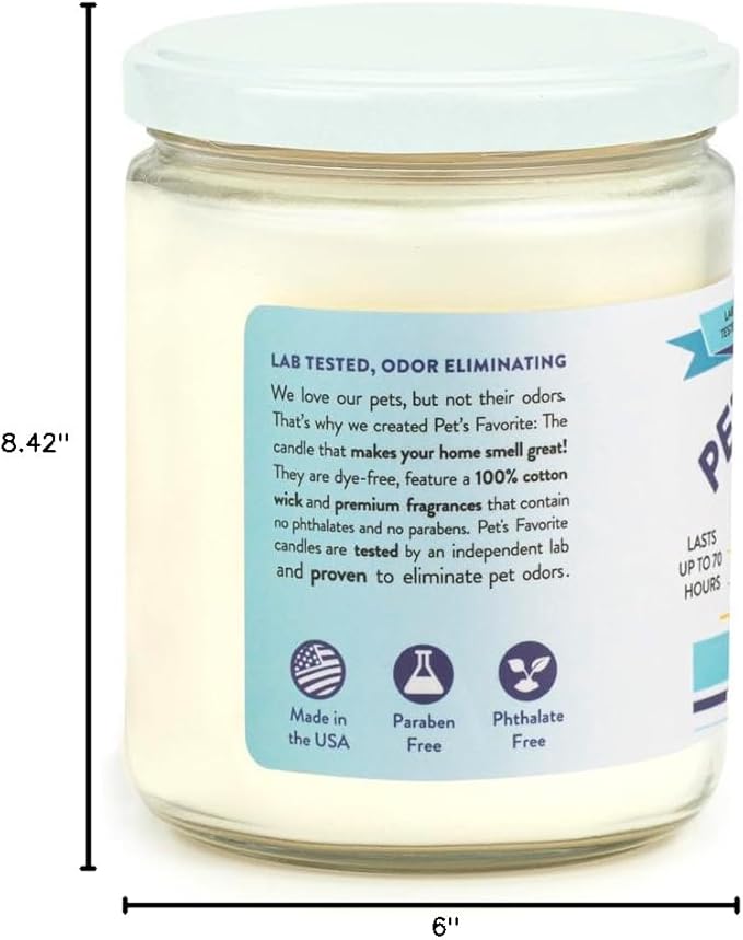 Pet's Favorite Plant Based Odor Candle for Home, Clean Burning Pet Friendly Air Freshener Candle with a 70 Hour Burn Time, Fresh Laundry