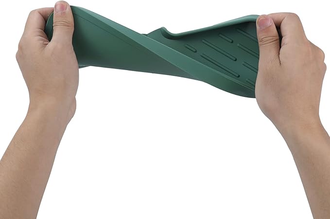 Silicone Bathroom Soap Dishes with Drain Spout-Bathroom and Kitchen Sink Organizer,Sponge Holder,Dish Soap Tray,Perfect for Dispenser,Scrubber,Bottle,Cup on Sink or Counter-Green 12"×4"