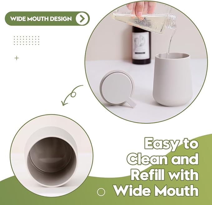 Matte Beige Liquid Hand Soap Dispenser Plastic 11 oz - Modern Minimalist Style for Bathroom & Kitchen Countertop Refillable