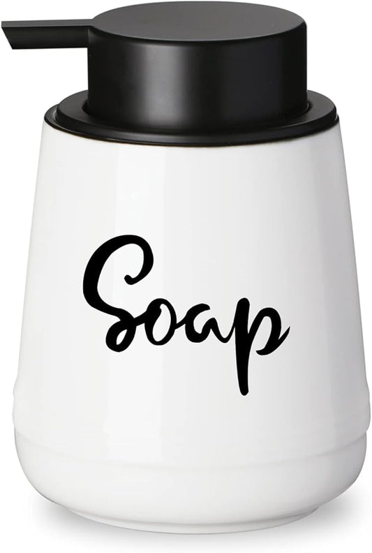 LEETOYI Bathroom Countertop Dispensers Modern Ceramic Soap Lotion Dispenser Bottles, Hand Soap Dispenser for Bathroom, Dish Soap Dispenser for Kitchen, Easy to Press Pump (White, Labeled Soap)