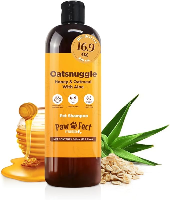 Honey & Oatmeal 16.9 oz Pet Shampoo for Dogs, Soothing Natural Formula with Colloidal Oatmeal, Aloe & Honey - Relieves Itchy Dry Skin, No Sulfates or Parabens, Gentle, Chamomile Scented