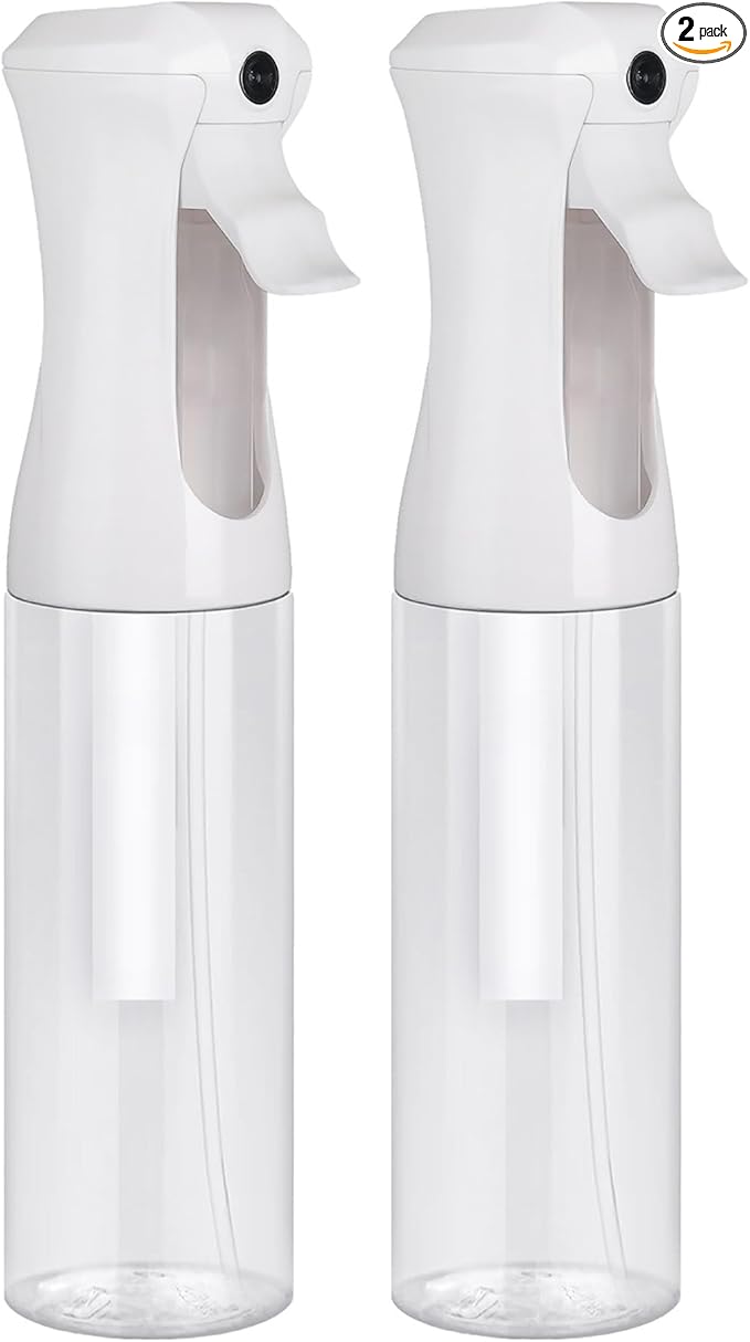 VIGOR PATH Continuous Spray Bottle for Hair – Fine Mist Mister for Hairstyling, Cleaning, Plants, Pets, Barbers, Salons, and Essential Oil Applications (300ml/10 oz) Clear 2 Pack