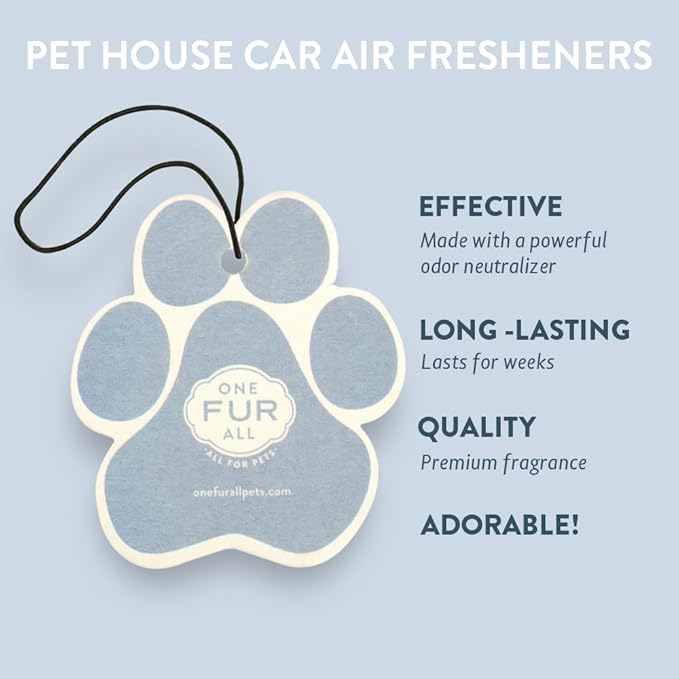 One Fur All Pet House Car Air Freshener by, Pack of 4 – Sunwashed Cotton - Non-Toxic Air Freshener, Pet Odor Eliminating Air Freshener for Car, Ideal for Small Spaces, Dye Free Dog Car Air Freshener