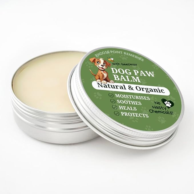 Rhoose Point Remedies Dog Paw Balm - Softens, Heals, Soothes & Protects Dogs Paws, Noses & Skin. All Natural, Organic Ingredients. Lick-Safe Protection for Dogs with Beeswax (2 fl.oz - Standard Tin)