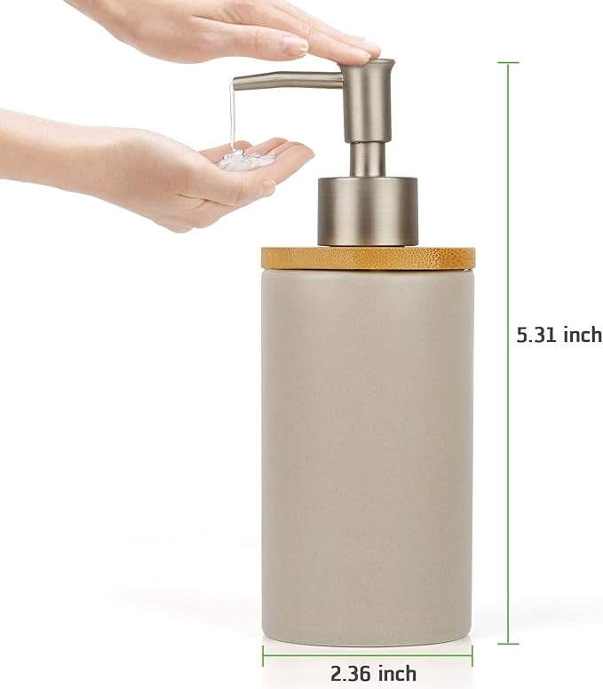 Ceramic Soap Dispenser Hand Soap Dispenser Refillable Liquid Great for Kitchen and Bathroom Decorative 2 Pack (Grey)