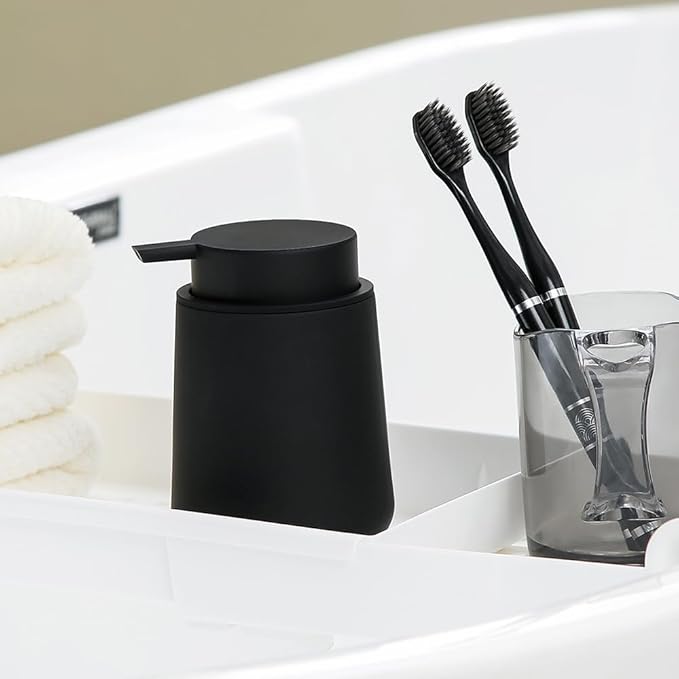 Matte Black Liquid Hand Soap Dispenser Plastic 11 oz - Modern Minimalist Style for Bathroom & Kitchen Countertop Refillable