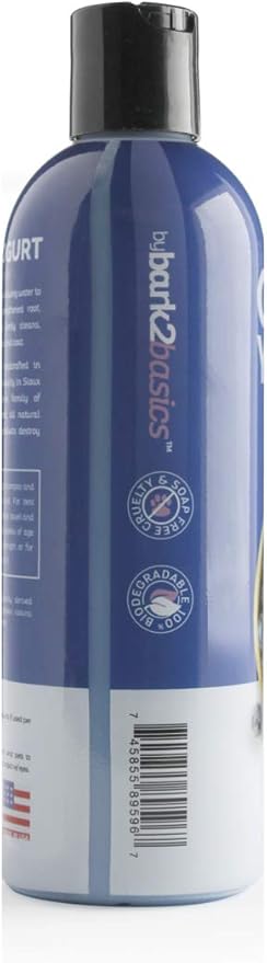Bark2Basics Blueberry Greek Yogurt Shampoo, 16 oz - Protein Pet Shampoo, Natural Ingredients, Restores Moisture to Dry Coats, Soothes Dry Itchy Skin, 16:1 Concentrated, Professional