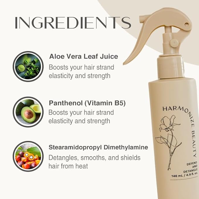 Harmonize Beauty Leave-In Conditioner - 3-in-1 Detangler & Heat Protectant Spray - Sulfate-Free - Lightweight for All Hair Types - Frizz Control - Protects & Hydrates without Buildup - 4.9 fl oz
