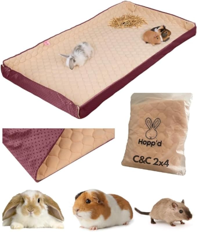 Hopp'd™ HutchLiner 2.0 Premium Guinea Pig Cage Liner Washable Fleece Bedding for Rabbits & Guinea Pigs | Waterproof, Odor Control, Cooling Mat, Anti-Slip Bunny Mat & Pee Pad | C&C Cages (2x4)