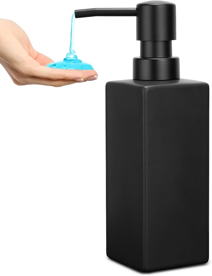 Ceramic White Soap Dispenser with Rust-Proof Plastic Pump for Bathroom10oz Liquid Hand Soap Dispenser for Kitchen