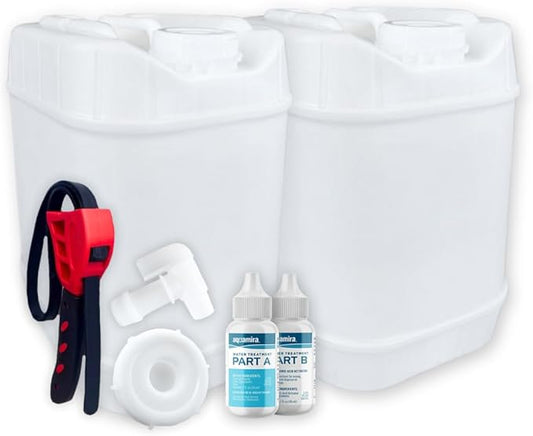 5-Gallon Stackable Water Storage Containers, Water Treatment,5 Gallons w/3 Lids + 1 Spigot, Easy Fill, Survial Supply Emergency Water Storage for Disaster Preparedness, 10 Gallon (2 Tanks)