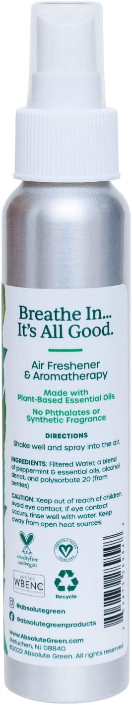 Absolute Green Air Freshener Room Spray, Covers Odors, Non-Toxic, Safe around Kids +Pets, Natural Peppermint Scent 4oz (Pack of 1)