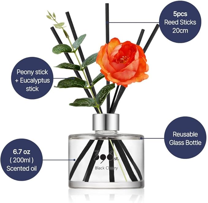 396 st. Peony Flower Reed Diffuser, Red Rose, 200ml(6.7oz) / Reed Diffuser Sets, Home Fragrance, Scented Oils, Home & Bathroom Décor