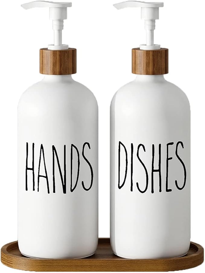 Dish Soap Dispenser for Kitchen Sink.Glass Hand Soap Dispenser, Modern Farmhouse Decor for Bathroom,Kitchen Sink Decor