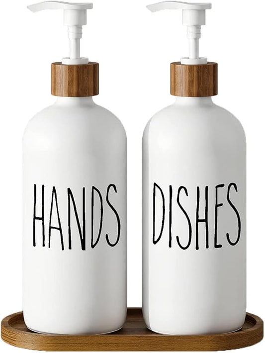 Dish Soap Dispenser for Kitchen Sink.Glass Hand Soap Dispenser, Modern Farmhouse Decor for Bathroom,Kitchen Sink Decor