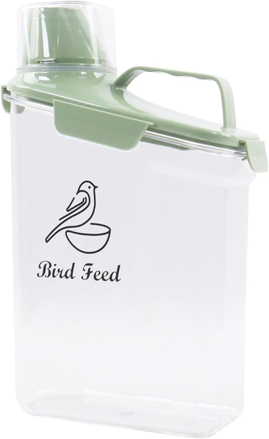 2.8L Airtight Bird Seed Storage Container With Handle and Measuring Cup - Portable Pet Food for Wild Bird Sunflower Seed - BPA Free Transparent/Green
