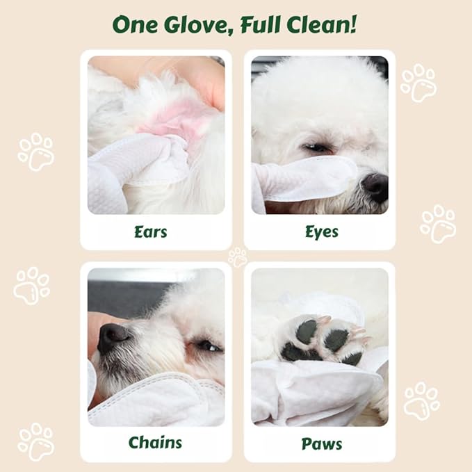 10-Pack Pet Cleaning Glove Wipes with Lid | Extra Thick Dog & Cat Grooming Gloves | Rinse-Free Bath Wipes with Coconut, Aloe, Corn & Jojoba for Odor Control & Daily Care