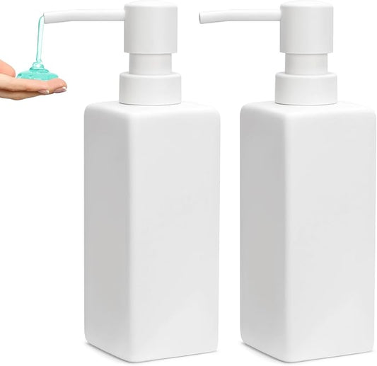 Ceramic 2Pcs White Soap Dispenser with Rust-Proof Plastic Pump for Bathroom 10oz Liquid Hand Soap Dispenser for Kitchen