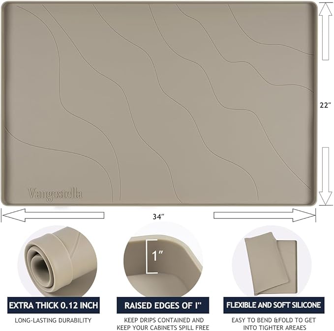Heavy Duty Silicone Under Sink Mats for Kitchen Waterproof 19" x 19", Extra Thick Under Sink Rubber Mat Drip Tray, Raised Edge Under Sink Liner,Prevent Drips, Leaks, Spills,Brown