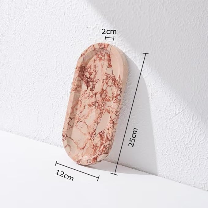 Natural Marble Tray, Oval Vanity Decorative Tray for Bathroom Counter, Countertop Stone Organizer, Catchall Tray for Kitchen, Perfume, Candles, Jewelry Dish Decorative Tray