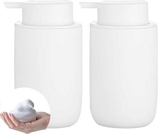 Foaming Soap Dispenser Set - 2 Pack White Ceramic Foam Dish Hand Soap Dispenser with Black Pump for Bathroom, Bathroom Dispenser Set for Modern Home Farmhouse Decor