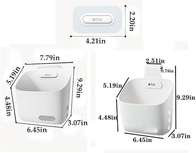 Plastic Hanging Basket Kitchen Storage organizer, Basket with Detachable hook, Hang it behind a door or on a railing, Over the Cabinet Door (Light White, Large)2pack